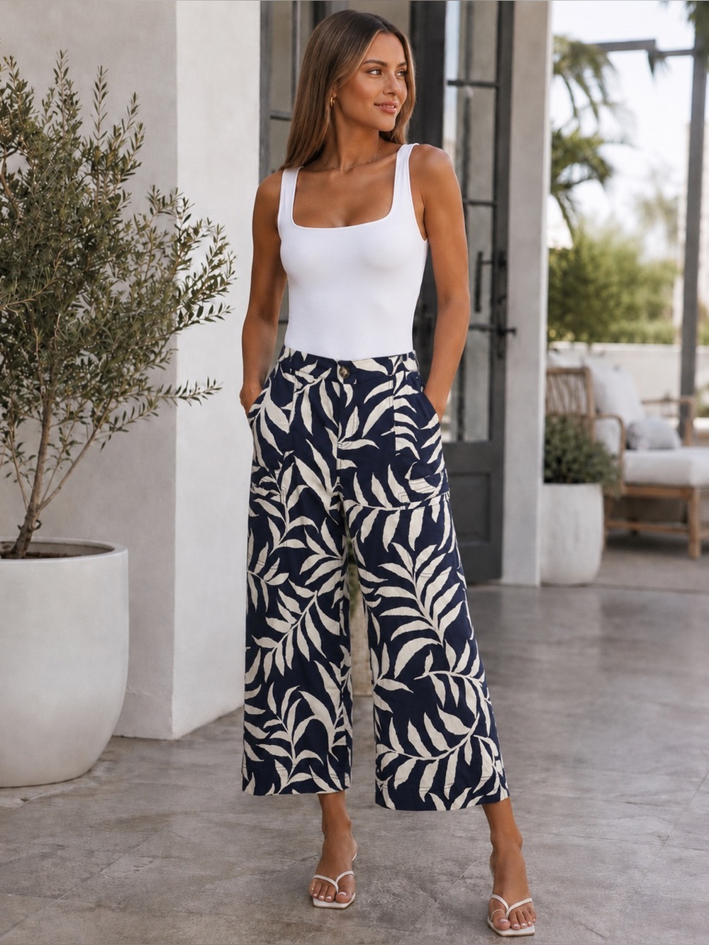 DEMOCRACY Floral Utility Wide Leg Crop Pants Size 6
